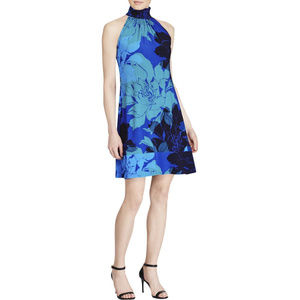 MULTICOLOR FLORAL PRINT MOCK NECK SHIFT DRESS NEW